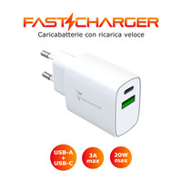 TECHMADE CARICABATTERIE 20W 1porta USB-C/USB-A FAST CHARGE