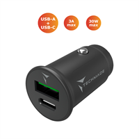 TECHMADE CARICATORE GAN AUTO FASTCHARGER 30 WATT TYPE-C + USB A