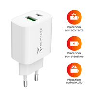 TECHMADE CARICABATTERIE 20W CON PORTA USB-C + PORTA USB-A